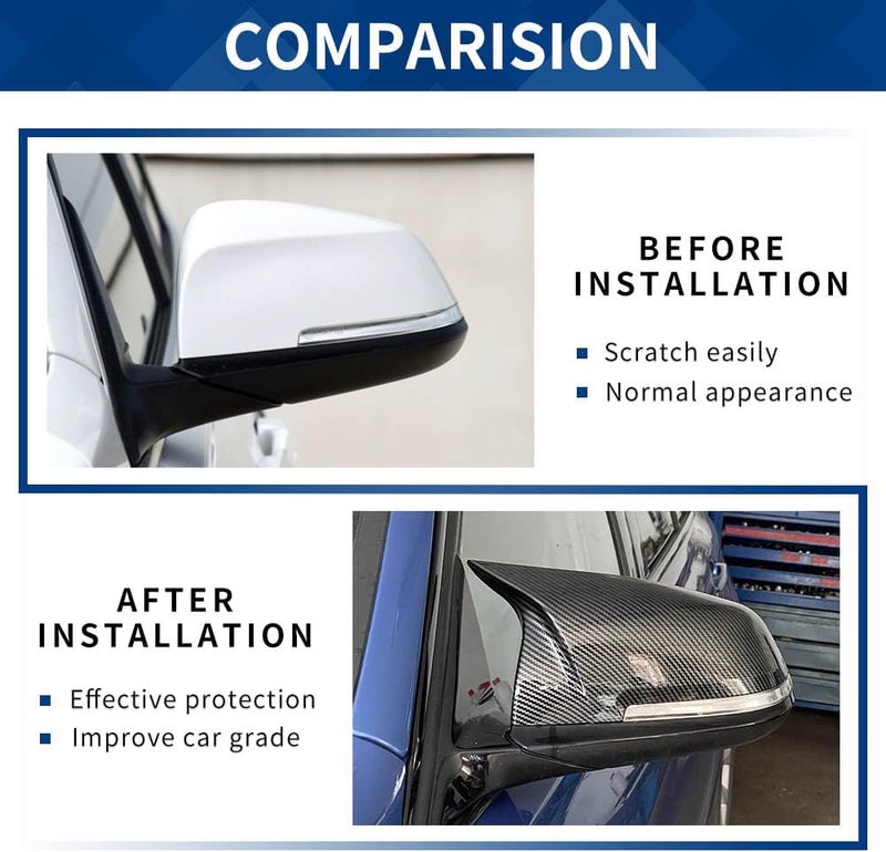 XPHAZZ Side Mirror Cover Compatible with 3-Series F30 F31 F34 / 4-Series F32 F33 F36 / 2-Series F22 F23 / 1 Series F20 X1 E84 M2 F87 (Carbon Fiber Pattern, F22 F30 F32 F36) - Image 3
